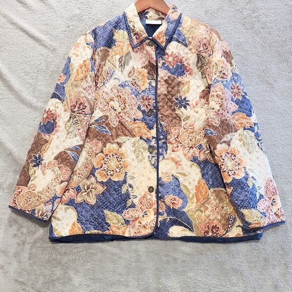 Vintage Alfred Dunner 100% Silk Womens Floral Patchwork Quilted Jacket Size 16 - Picture 1 of 8